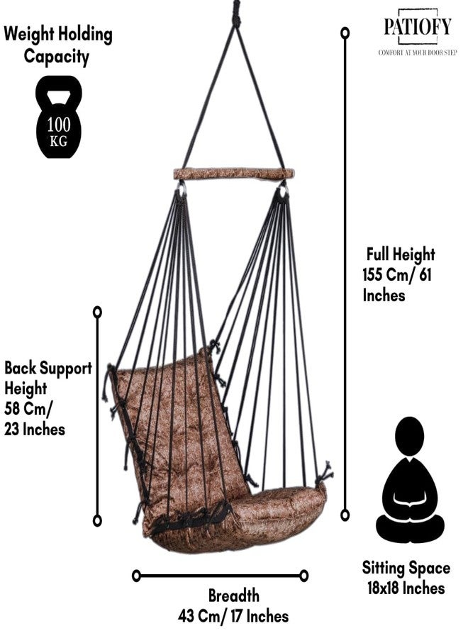 Patiofy Hammock Swing | Hanging Swing for Kids | Jhula | Suitable for Indoor and Outdoor | Weight Capacity 10-15 Kg | Portable | Age Group 8-15 Years (BrownTexture) - Image 3